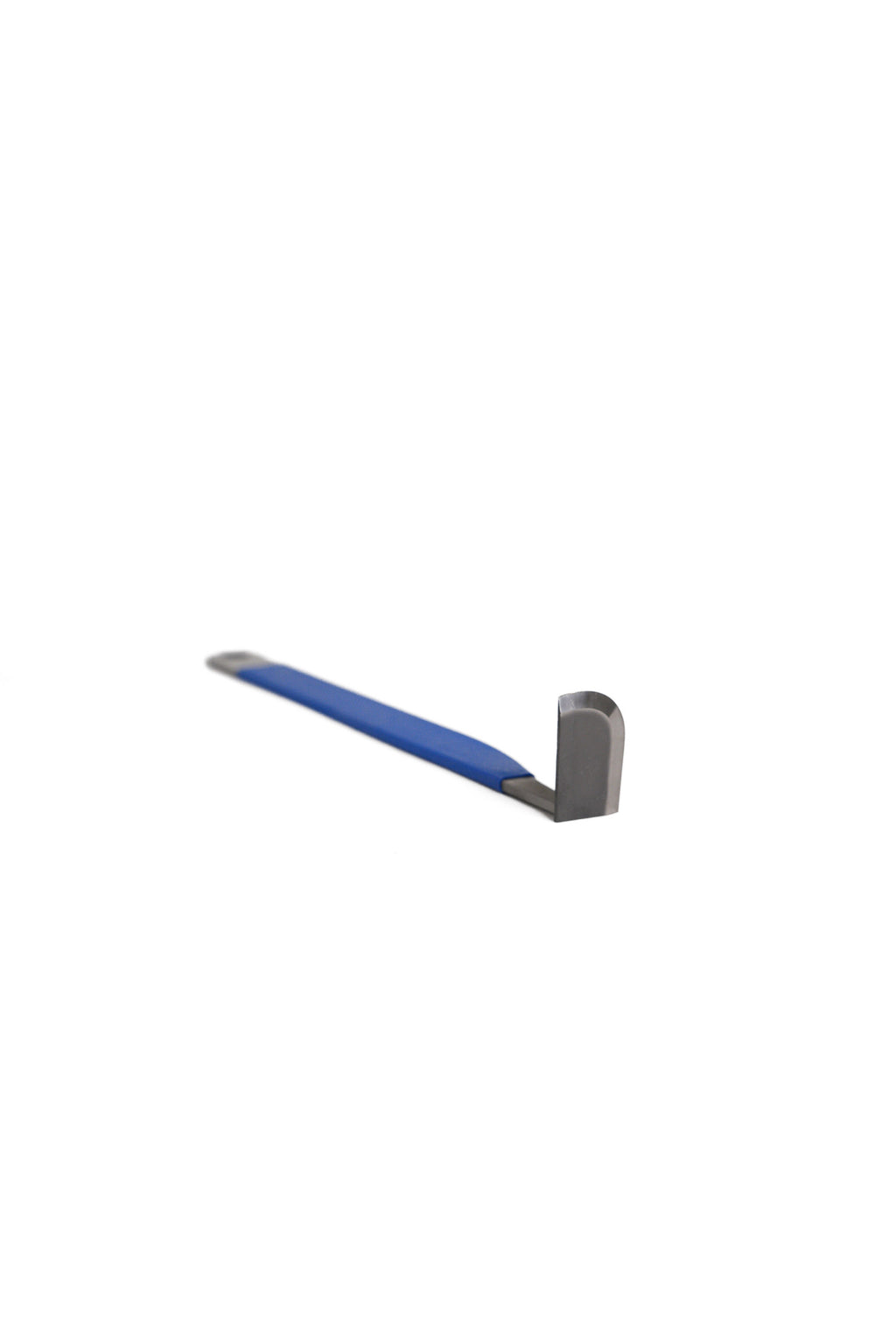 Tungsten steel pottery trimming tool with a blue handle, laid flat