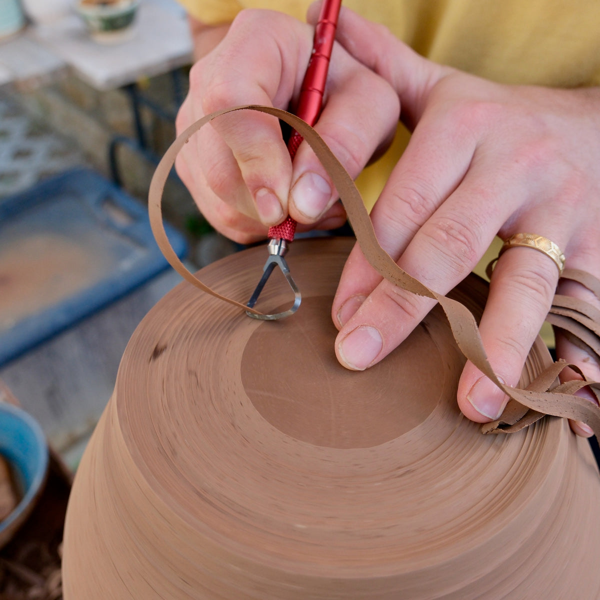 Trimming a pot on the wheel with the Dragonfly Delta tool