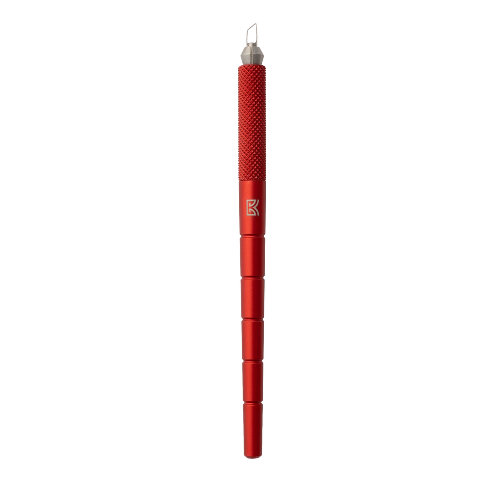 BuschKraft Dragonfly tool with a medium chisel blade on a red knurled aluminium handle