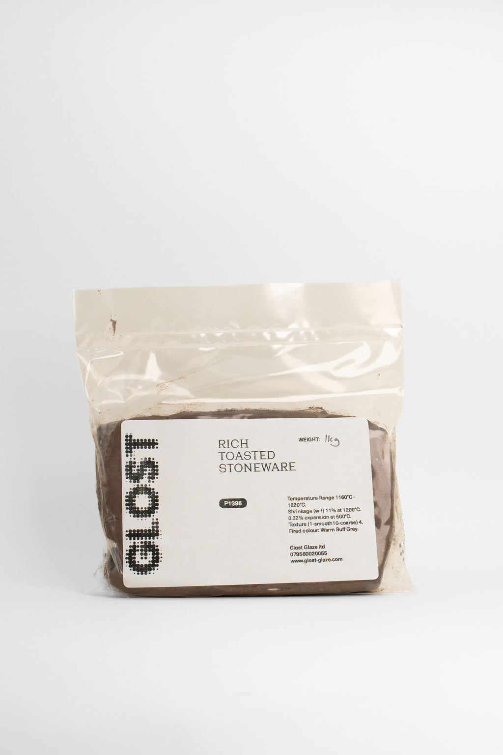 A 1kg bag of GLOST Rich Toasted Stoneware with the printed label