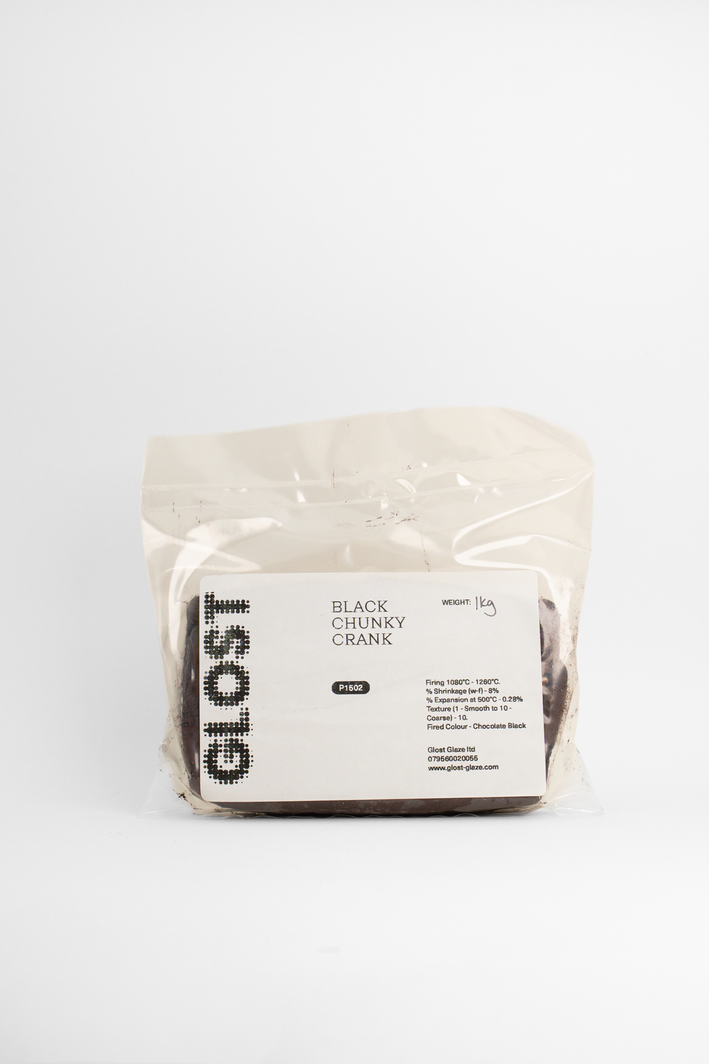 A 1kg bag of GLOST Black Chunky Crank PF660 with the printed label