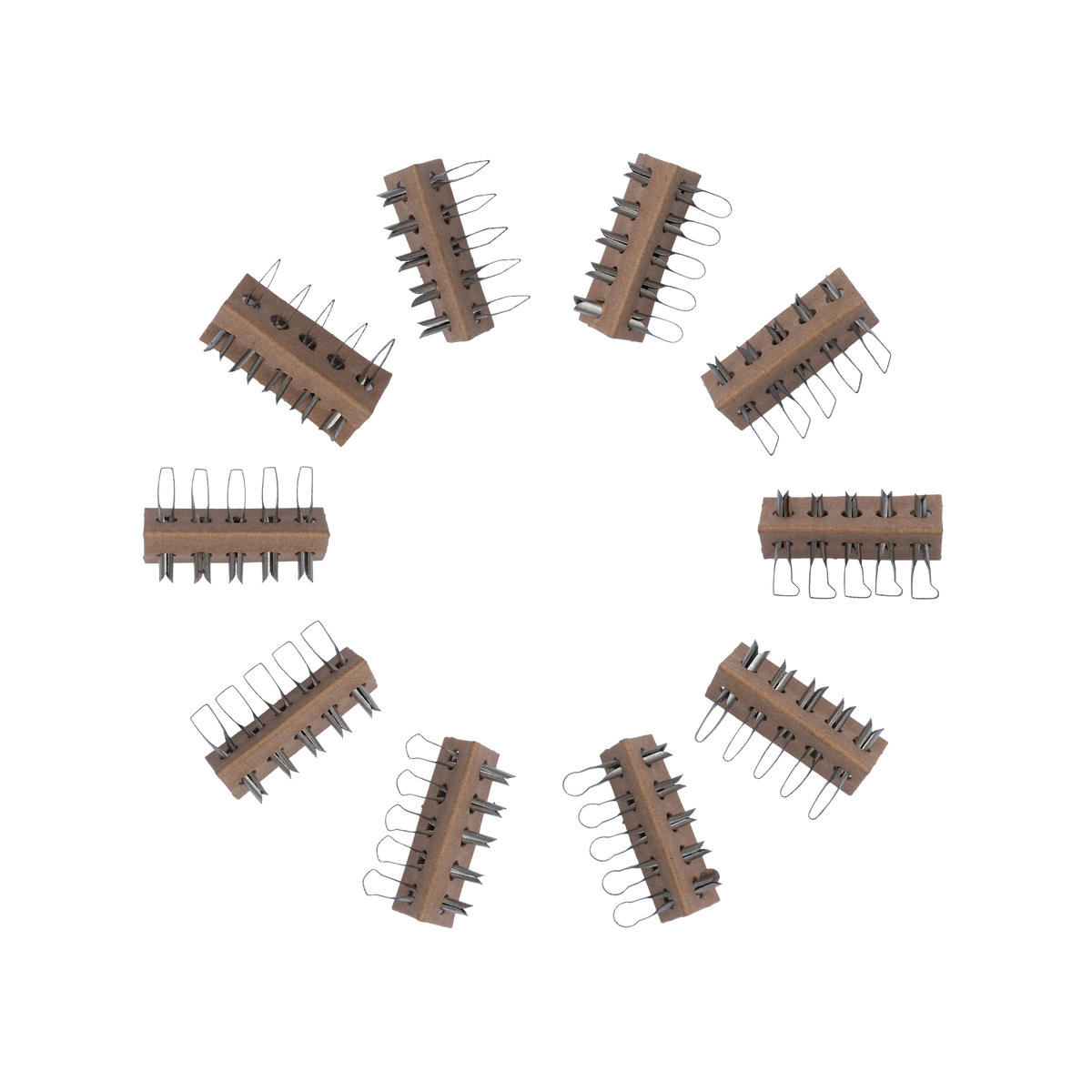 The range of interchangeable Dragonfly blade tips, shown laid out as a set.