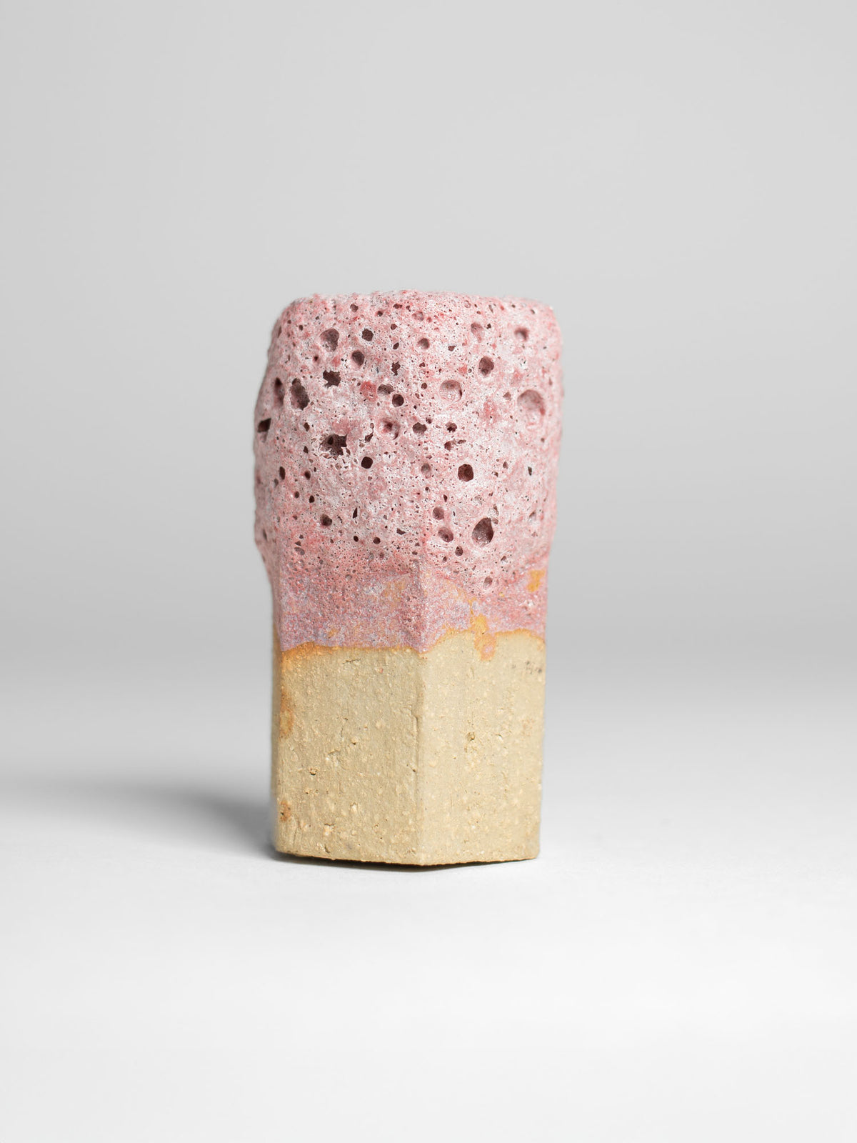 Pink Lava ceramic glaze creating textured surfaces with baby pink to deep pink tones, replicating volcanic formations.
