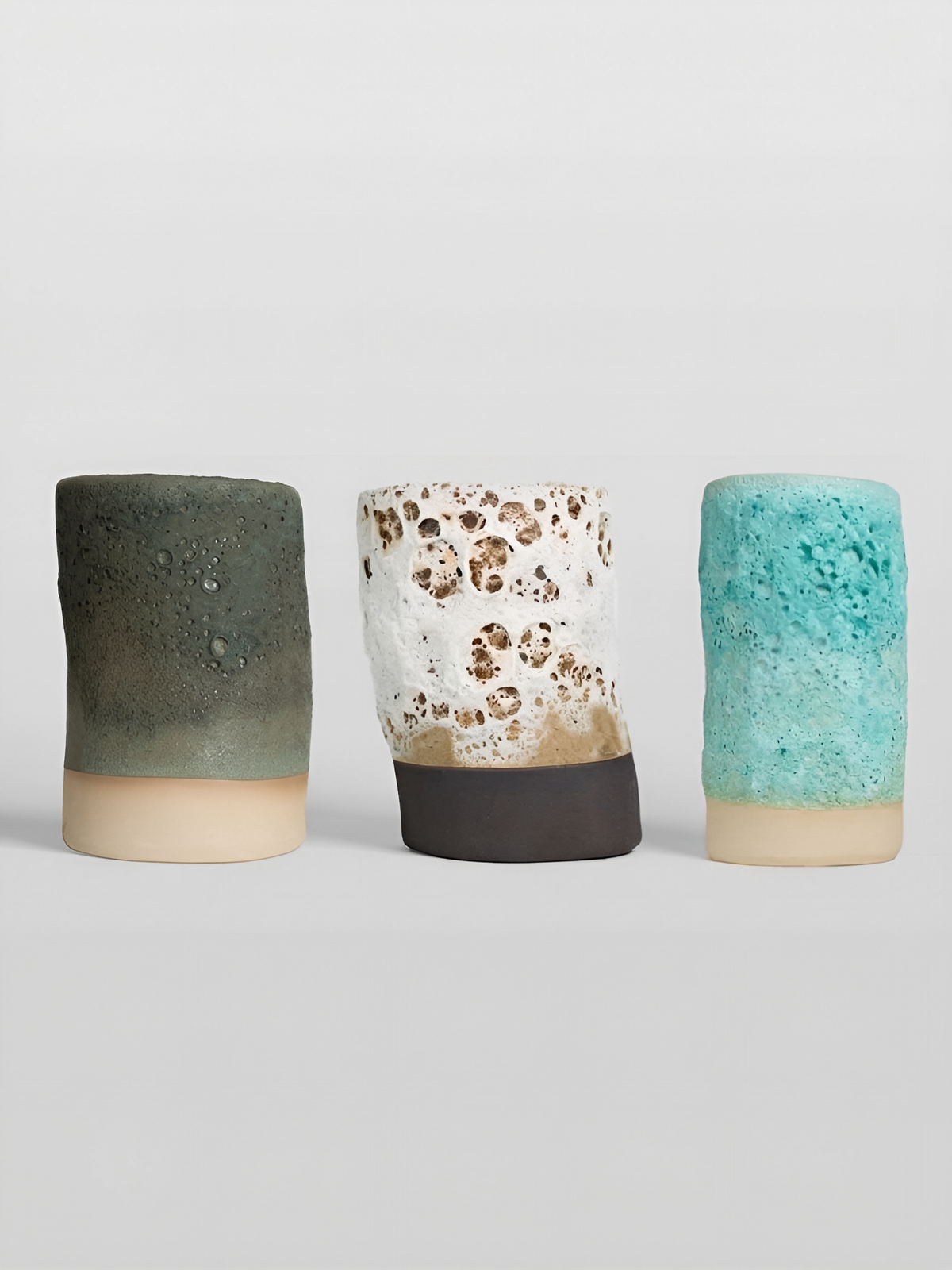 Lava glaze set. 3 differnet lichen lava pottery glazes