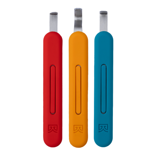 The BuschKraft Forge pottery trimming starter kit: three trimming tools, each with soft-touch silicone grips and a stainless steel blade.