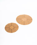 Both sizes of the circular ruler, 8cm and 12cm, amber acrylic discs marked with concentric rings and coloured radial divisions.