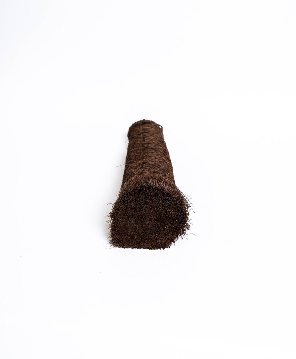 Long tapered palm fibre brush with stitched binding, seen end on from the bristles