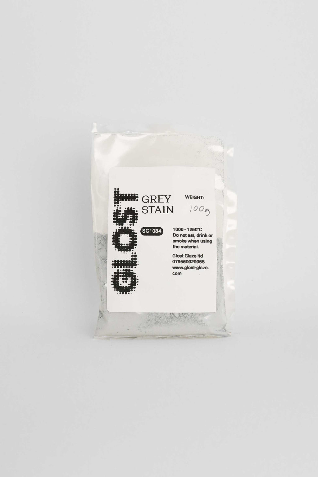 Grey ceramic stain by GLOST Glaze, 100g sachet, for colouring glazes, slips, and clay bodies. Made in Britain.