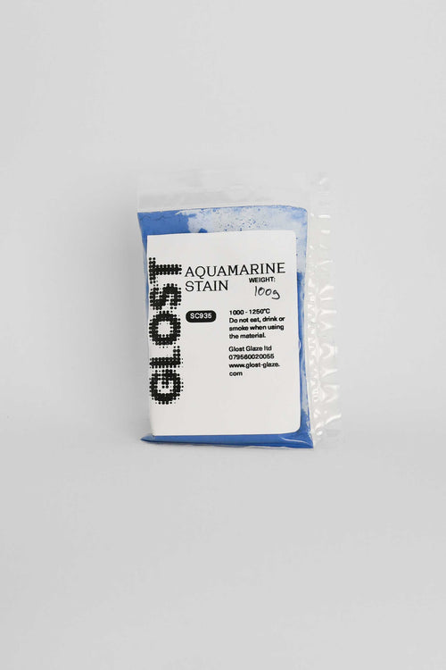 Aquamarine ceramic stain by GLOST Glaze, 100g sachet, for colouring glazes, slips, and clay bodies. Made in Britain.
