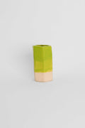 Fired sample tile showing Lime Green ceramic stain by GLOST Glaze in a transparent glaze on white stoneware