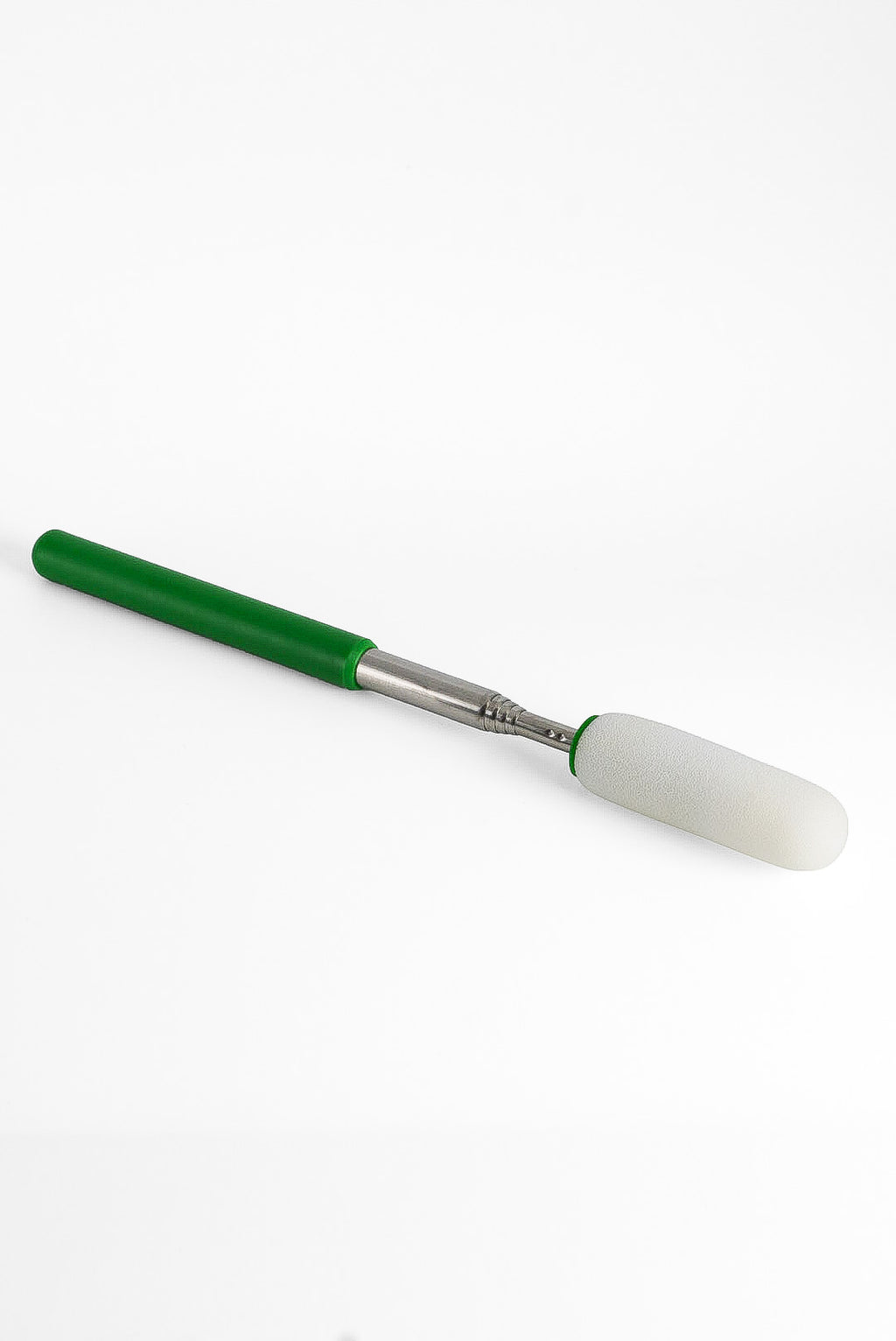 Telescopic sponge on a stick seen from above with the steel shaft fully extended