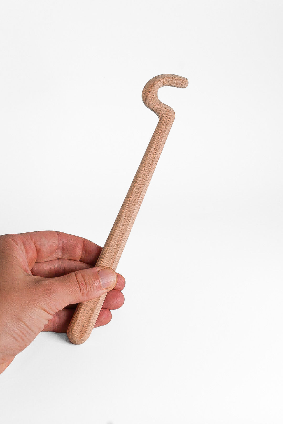 Close view of the hooked end of the GLOST Throwing Hook Stick.
