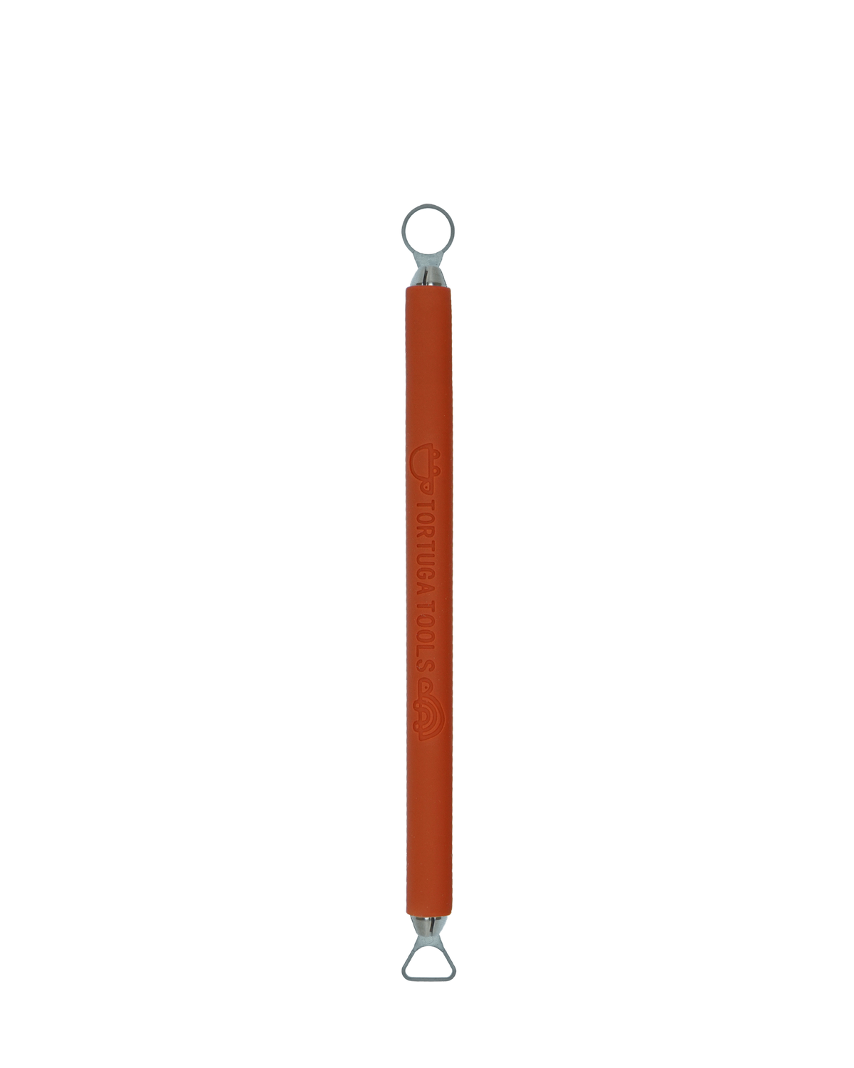 Tortuga Tools The Delta & Loop, Paprika colourway: a double-ended trimming tool, round loop at one end and triangular delta at the other.