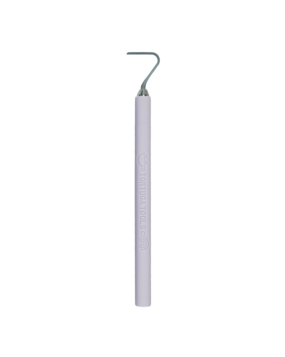 Tortuga Tools The Seven trimming tool, Lilac colourway: an angled tungsten carbide tip for tight corners and foot rings, on a silicone handle.